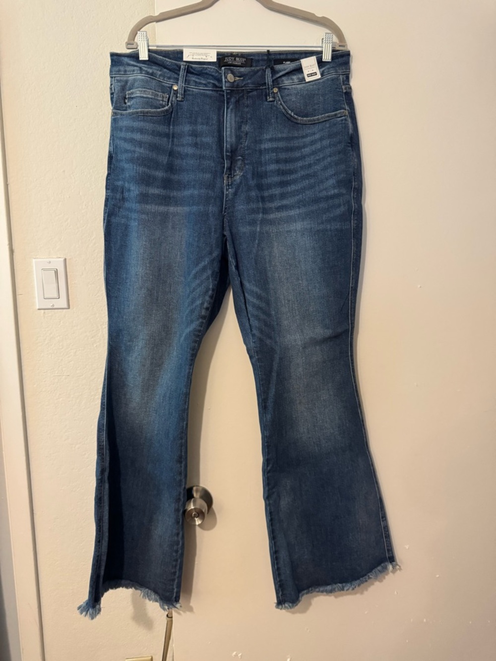 Judy Blue Dark Blue Flare Jeans with Raw Hem